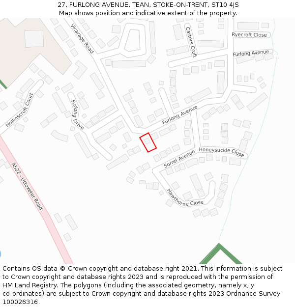 27, FURLONG AVENUE, TEAN, STOKE-ON-TRENT, ST10 4JS: Location map and indicative extent of plot