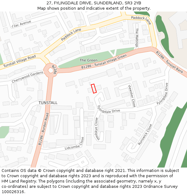 27, FYLINGDALE DRIVE, SUNDERLAND, SR3 2YB: Location map and indicative extent of plot