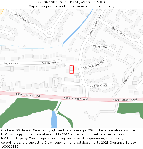 27, GAINSBOROUGH DRIVE, ASCOT, SL5 8TA: Location map and indicative extent of plot