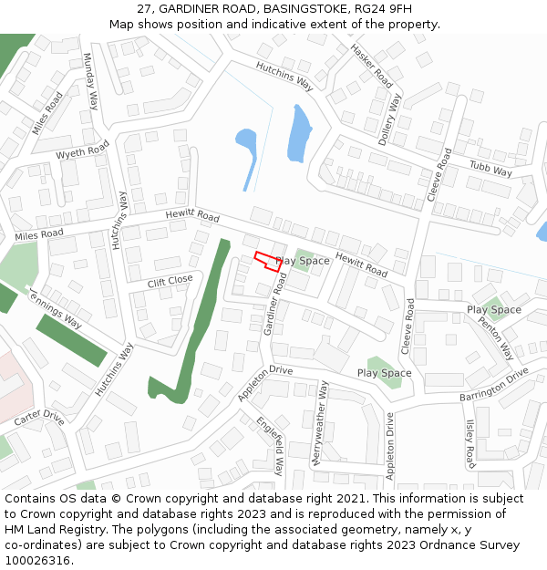 27, GARDINER ROAD, BASINGSTOKE, RG24 9FH: Location map and indicative extent of plot