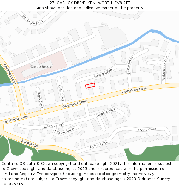 27, GARLICK DRIVE, KENILWORTH, CV8 2TT: Location map and indicative extent of plot