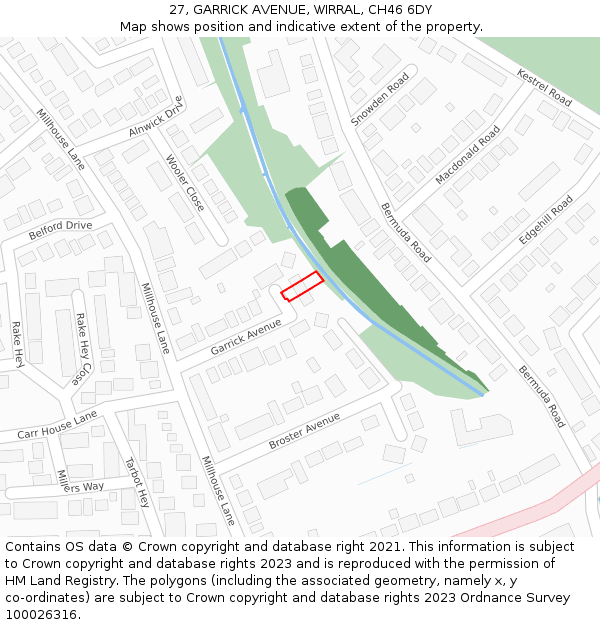 27, GARRICK AVENUE, WIRRAL, CH46 6DY: Location map and indicative extent of plot