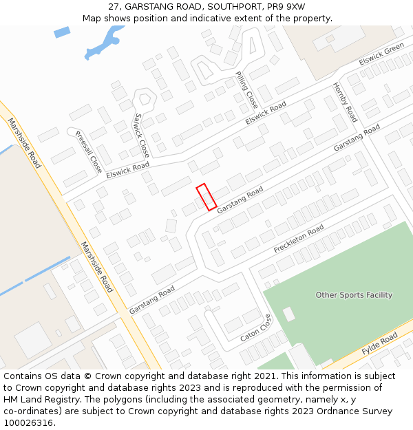 27, GARSTANG ROAD, SOUTHPORT, PR9 9XW: Location map and indicative extent of plot