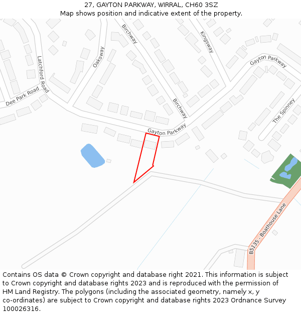 27, GAYTON PARKWAY, WIRRAL, CH60 3SZ: Location map and indicative extent of plot