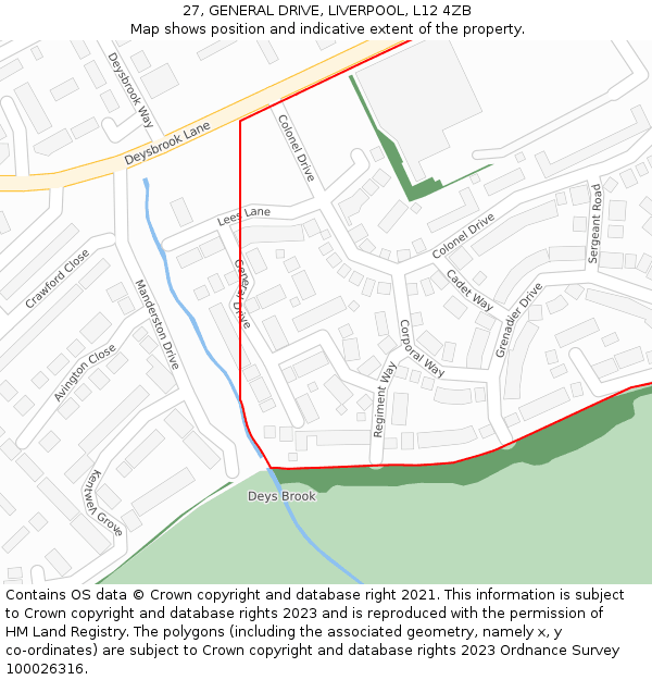 27, GENERAL DRIVE, LIVERPOOL, L12 4ZB: Location map and indicative extent of plot