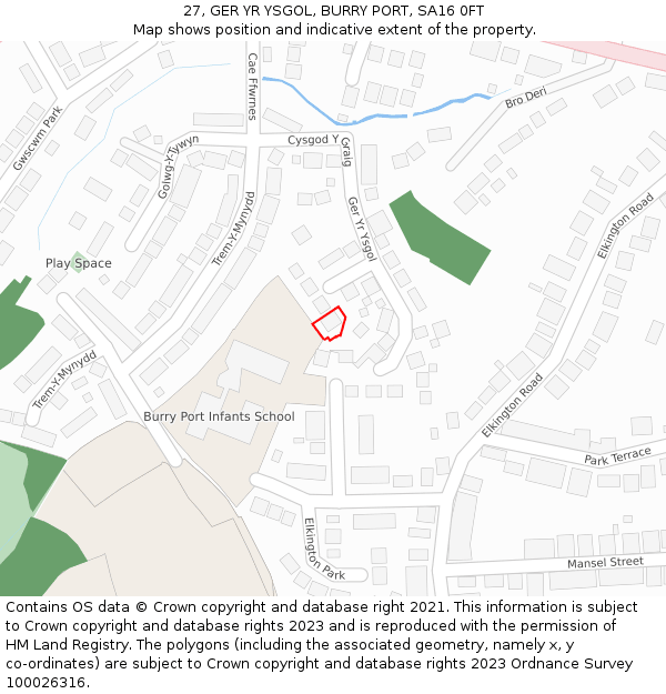 27, GER YR YSGOL, BURRY PORT, SA16 0FT: Location map and indicative extent of plot