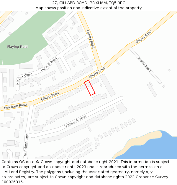 27, GILLARD ROAD, BRIXHAM, TQ5 9EG: Location map and indicative extent of plot