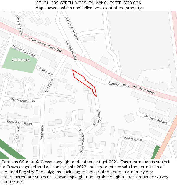 27, GILLERS GREEN, WORSLEY, MANCHESTER, M28 0GA: Location map and indicative extent of plot