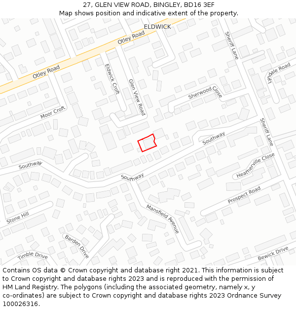 27, GLEN VIEW ROAD, BINGLEY, BD16 3EF: Location map and indicative extent of plot