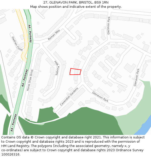 27, GLENAVON PARK, BRISTOL, BS9 1RN: Location map and indicative extent of plot