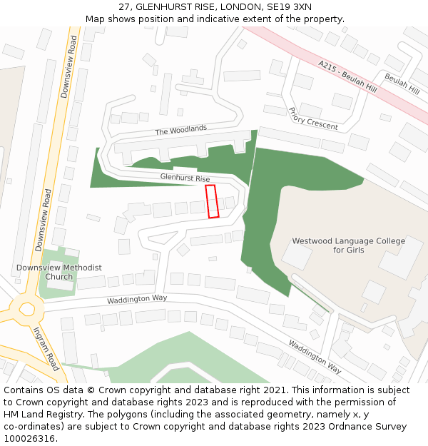 27, GLENHURST RISE, LONDON, SE19 3XN: Location map and indicative extent of plot