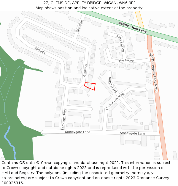 27, GLENSIDE, APPLEY BRIDGE, WIGAN, WN6 9EF: Location map and indicative extent of plot