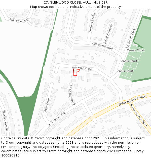 27, GLENWOOD CLOSE, HULL, HU8 0ER: Location map and indicative extent of plot