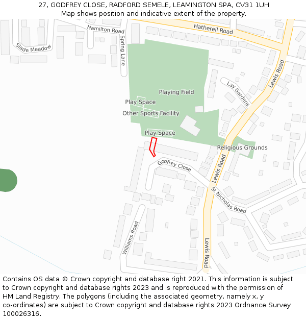 27, GODFREY CLOSE, RADFORD SEMELE, LEAMINGTON SPA, CV31 1UH: Location map and indicative extent of plot