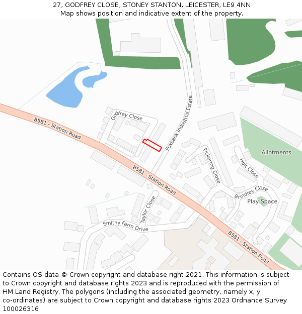 27, GODFREY CLOSE, STONEY STANTON, LEICESTER, LE9 4NN: Location map and indicative extent of plot