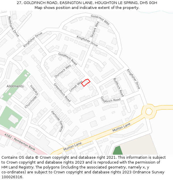27, GOLDFINCH ROAD, EASINGTON LANE, HOUGHTON LE SPRING, DH5 0GH: Location map and indicative extent of plot