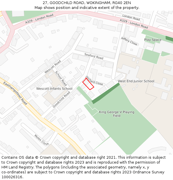 27, GOODCHILD ROAD, WOKINGHAM, RG40 2EN: Location map and indicative extent of plot