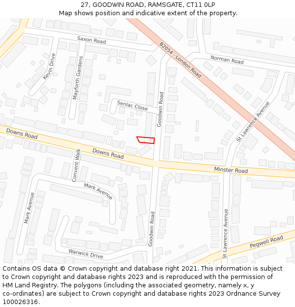 27, GOODWIN ROAD, RAMSGATE, CT11 0LP: Location map and indicative extent of plot