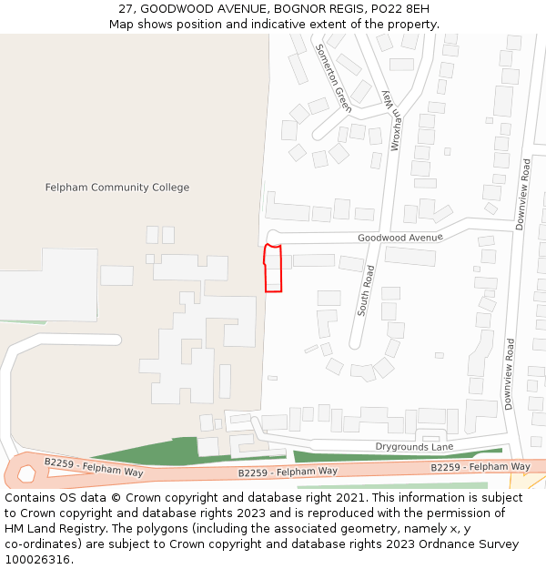 27, GOODWOOD AVENUE, BOGNOR REGIS, PO22 8EH: Location map and indicative extent of plot