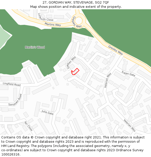 27, GORDIAN WAY, STEVENAGE, SG2 7QF: Location map and indicative extent of plot