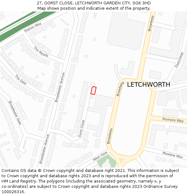 27, GORST CLOSE, LETCHWORTH GARDEN CITY, SG6 3HD: Location map and indicative extent of plot