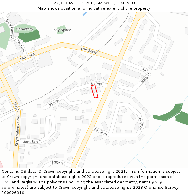 27, GORWEL ESTATE, AMLWCH, LL68 9EU: Location map and indicative extent of plot