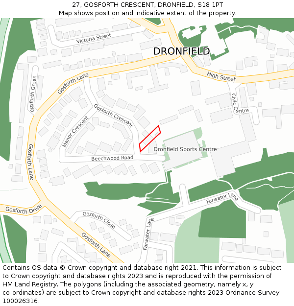 27, GOSFORTH CRESCENT, DRONFIELD, S18 1PT: Location map and indicative extent of plot