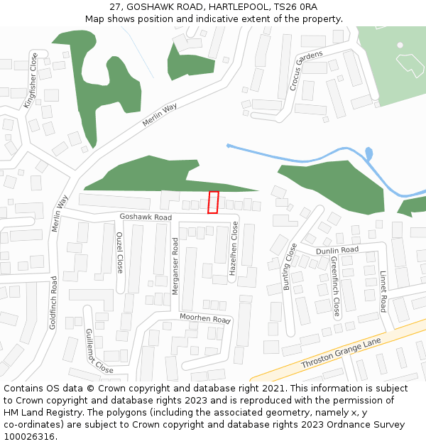 27, GOSHAWK ROAD, HARTLEPOOL, TS26 0RA: Location map and indicative extent of plot