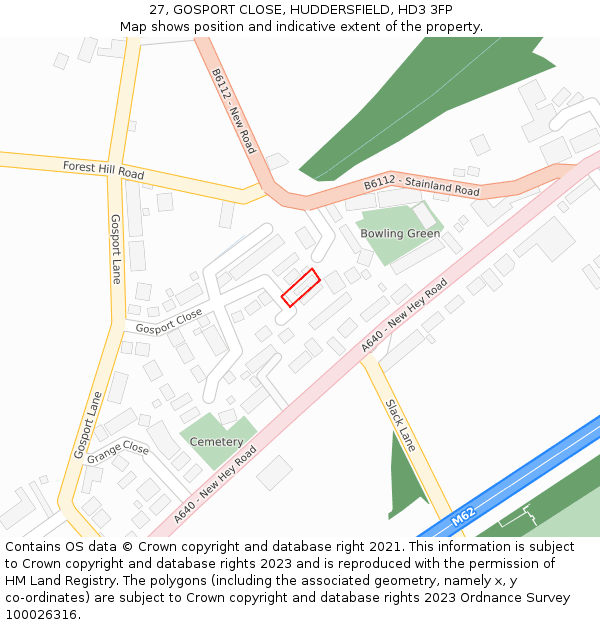 27, GOSPORT CLOSE, HUDDERSFIELD, HD3 3FP: Location map and indicative extent of plot