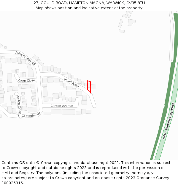 27, GOULD ROAD, HAMPTON MAGNA, WARWICK, CV35 8TU: Location map and indicative extent of plot