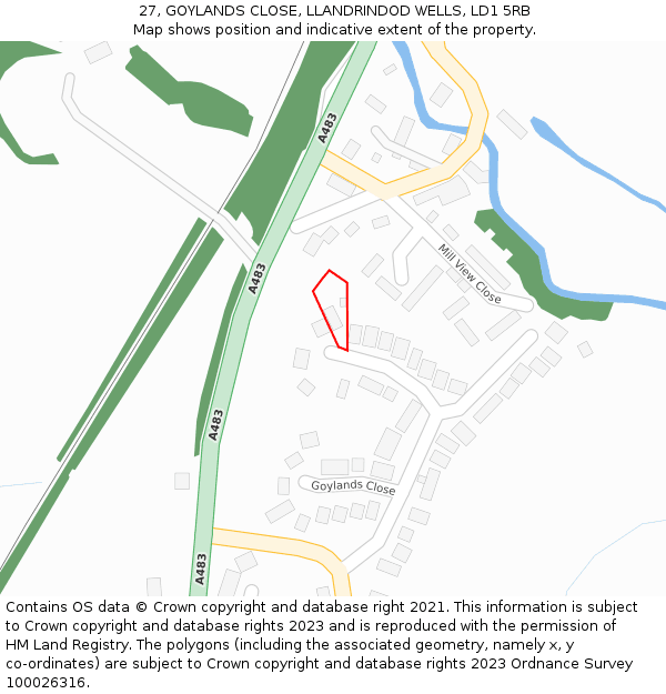 27, GOYLANDS CLOSE, LLANDRINDOD WELLS, LD1 5RB: Location map and indicative extent of plot