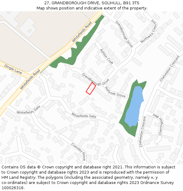 27, GRANDBOROUGH DRIVE, SOLIHULL, B91 3TS: Location map and indicative extent of plot