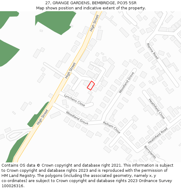 27, GRANGE GARDENS, BEMBRIDGE, PO35 5SR: Location map and indicative extent of plot