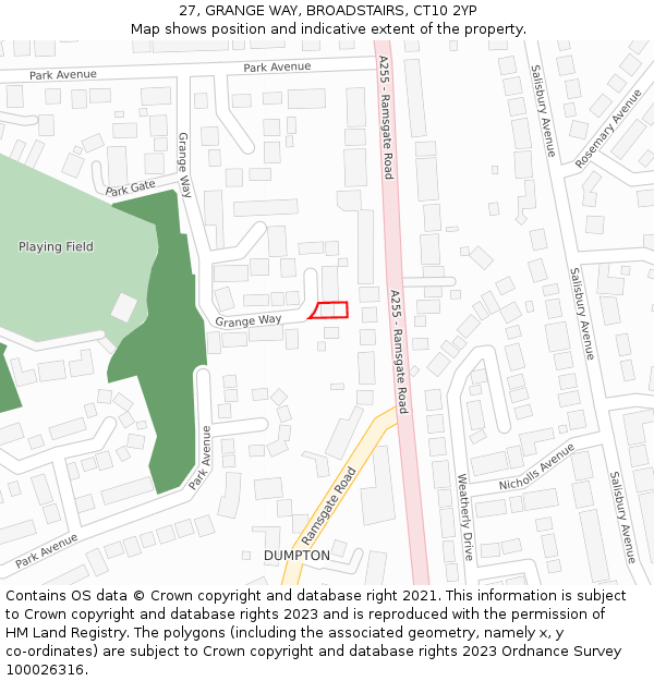 27, GRANGE WAY, BROADSTAIRS, CT10 2YP: Location map and indicative extent of plot