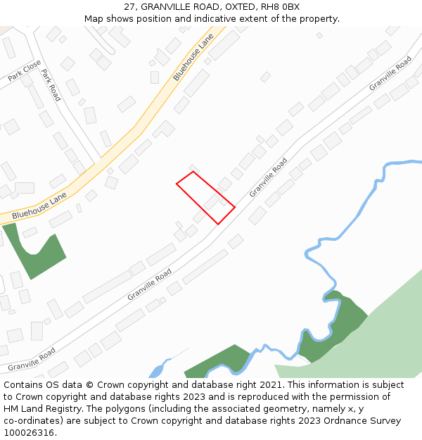 27, GRANVILLE ROAD, OXTED, RH8 0BX: Location map and indicative extent of plot