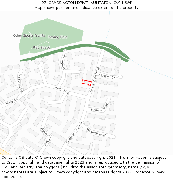 27, GRASSINGTON DRIVE, NUNEATON, CV11 6WP: Location map and indicative extent of plot