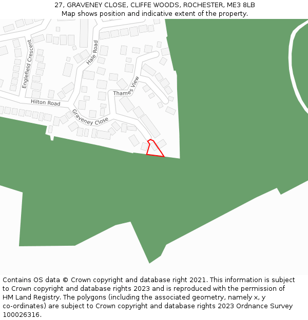 27, GRAVENEY CLOSE, CLIFFE WOODS, ROCHESTER, ME3 8LB: Location map and indicative extent of plot