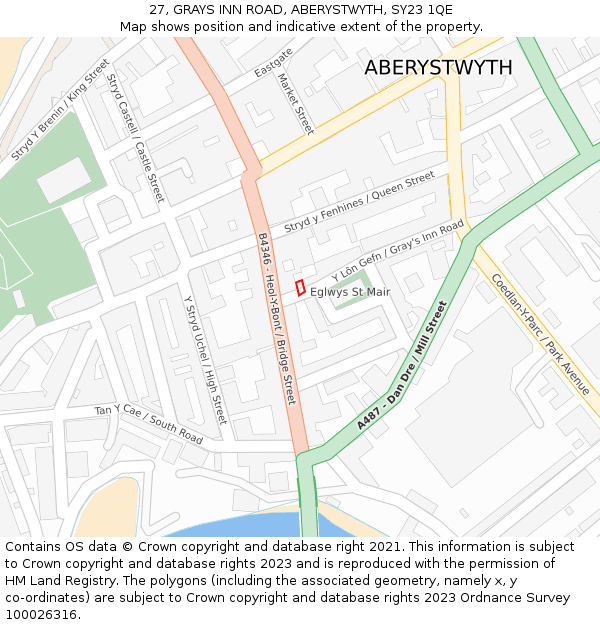 27, GRAYS INN ROAD, ABERYSTWYTH, SY23 1QE: Location map and indicative extent of plot