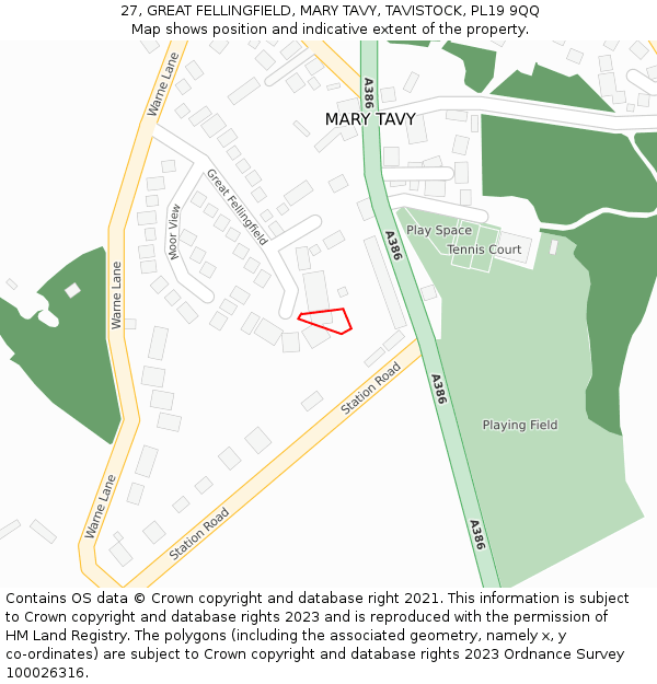 27, GREAT FELLINGFIELD, MARY TAVY, TAVISTOCK, PL19 9QQ: Location map and indicative extent of plot