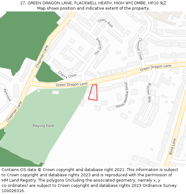 27, GREEN DRAGON LANE, FLACKWELL HEATH, HIGH WYCOMBE, HP10 9JZ: Location map and indicative extent of plot