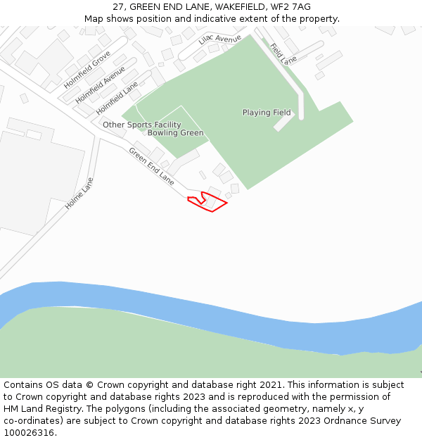 27, GREEN END LANE, WAKEFIELD, WF2 7AG: Location map and indicative extent of plot