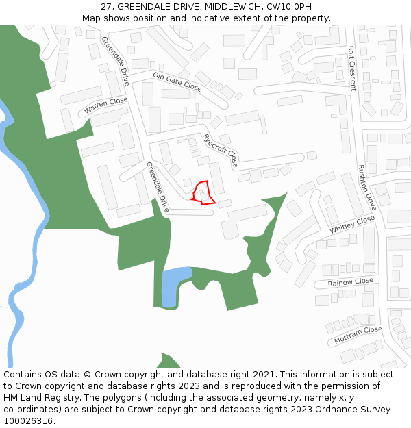 27, GREENDALE DRIVE, MIDDLEWICH, CW10 0PH: Location map and indicative extent of plot