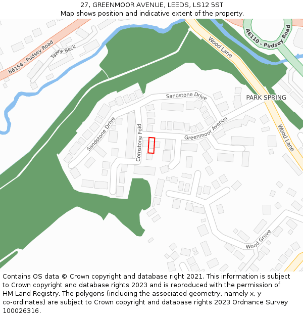 27, GREENMOOR AVENUE, LEEDS, LS12 5ST: Location map and indicative extent of plot