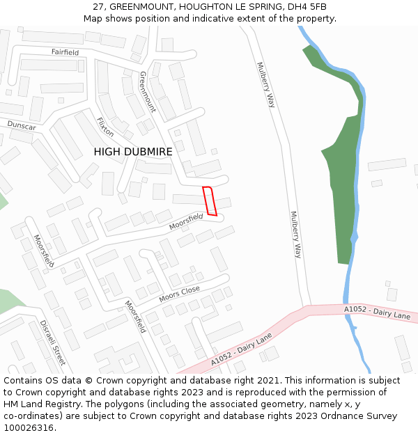 27, GREENMOUNT, HOUGHTON LE SPRING, DH4 5FB: Location map and indicative extent of plot