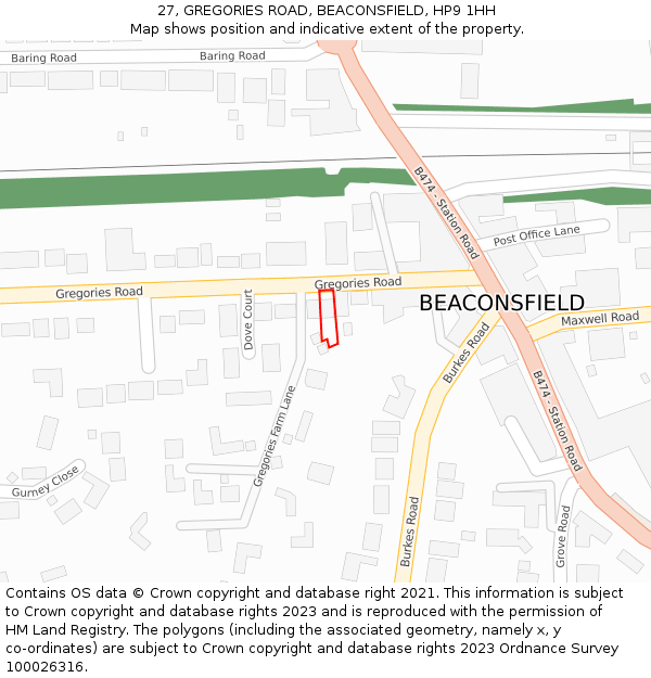 27, GREGORIES ROAD, BEACONSFIELD, HP9 1HH: Location map and indicative extent of plot