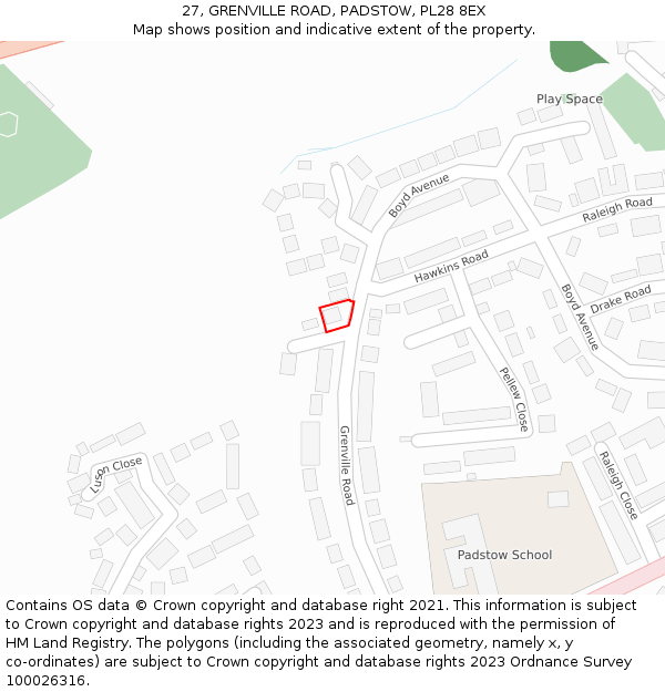 27, GRENVILLE ROAD, PADSTOW, PL28 8EX: Location map and indicative extent of plot