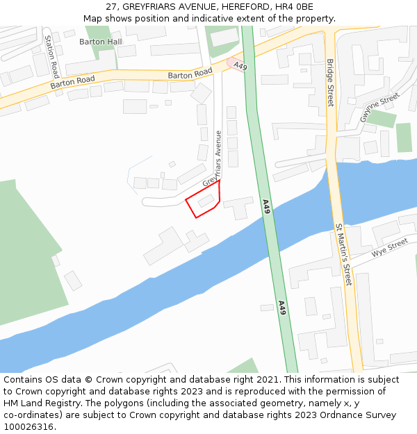 27, GREYFRIARS AVENUE, HEREFORD, HR4 0BE: Location map and indicative extent of plot