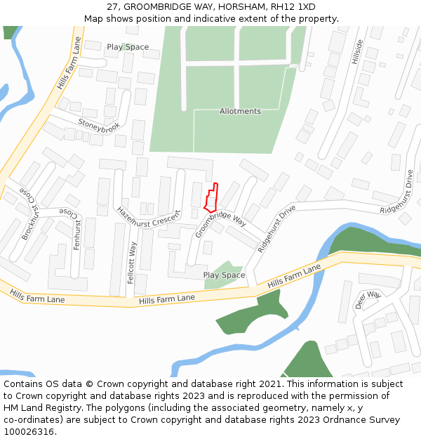 27, GROOMBRIDGE WAY, HORSHAM, RH12 1XD: Location map and indicative extent of plot