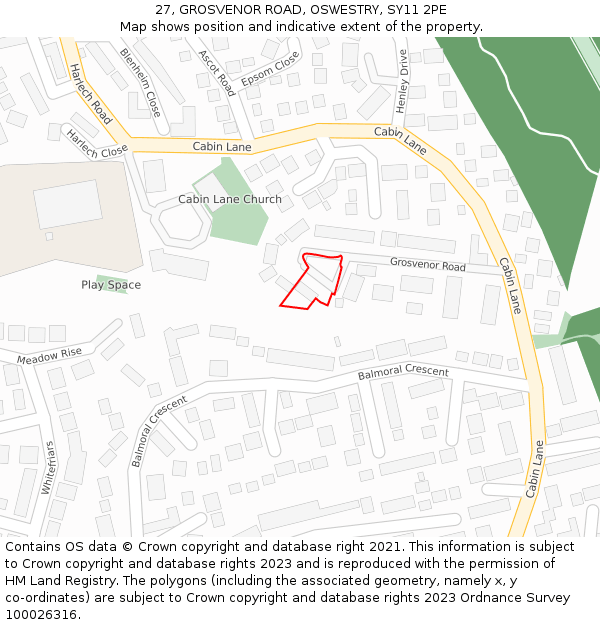 27, GROSVENOR ROAD, OSWESTRY, SY11 2PE: Location map and indicative extent of plot