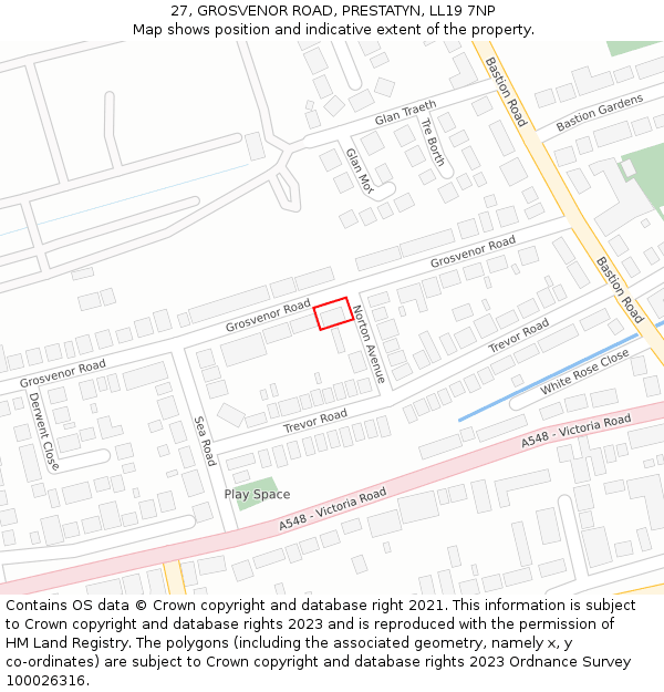 27, GROSVENOR ROAD, PRESTATYN, LL19 7NP: Location map and indicative extent of plot